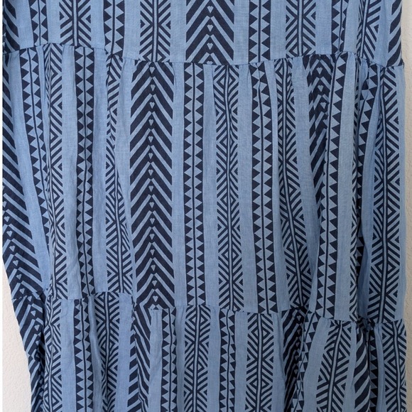 NWT Bellambra Pure Linen Aztec Print Tiered Midi Dress Blue Made in Italy XL - Picture 3 of 7